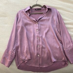 Purple satin material button down